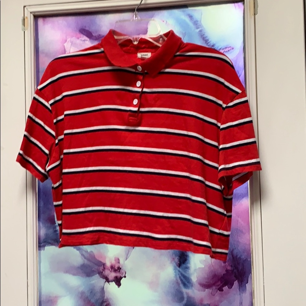 Striped half button up cropped tee